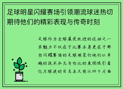 足球明星闪耀赛场引领潮流球迷热切期待他们的精彩表现与传奇时刻